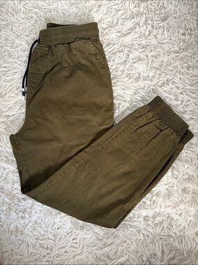 Men's Olive Elastic-Waist Jogger Pants